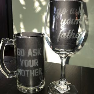 🍺🍷 New etched beer glass and wine set 🍷🍺
